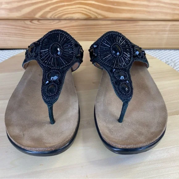 Dansko Womens Slide Sandals Pamela 38 EUR Black Leather Beaded Thong Summer Shoe - Picture 2 of 11